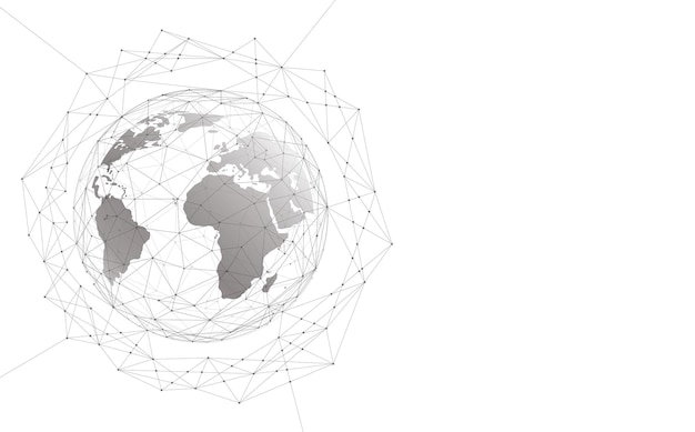 Globalne Połączenie Sieciowe Koncepcja Punktu Mapy świata I Skład Linii Globalnego Biznesu Ilustracja Wektorowa