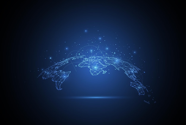 Globalne Połączenie Sieciowe Koncepcja Punktu Mapy świata I Skład Linii Globalnego Biznesu Ilustracja Wektorowa