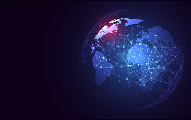 Globalne Połączenie Sieciowe. Mapa świata Punkt I Koncepcja Skład Linii Globalnego Biznesu. Ilustracja Wektorowa