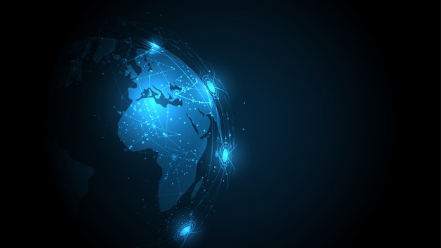Globalne połączenie sieciowe Mapa świata streszczenie technologia tło