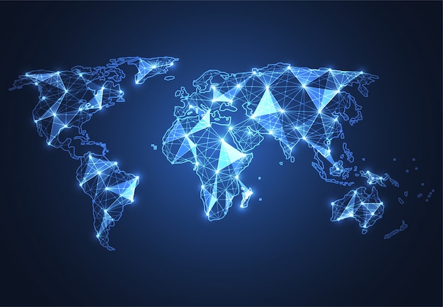 Globalne połączenie sieciowe. Punkt na mapie świata