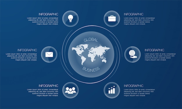 Globalnego Biznesu Infographic Z Ikoną I Tekstem Na Błękitnym Tle