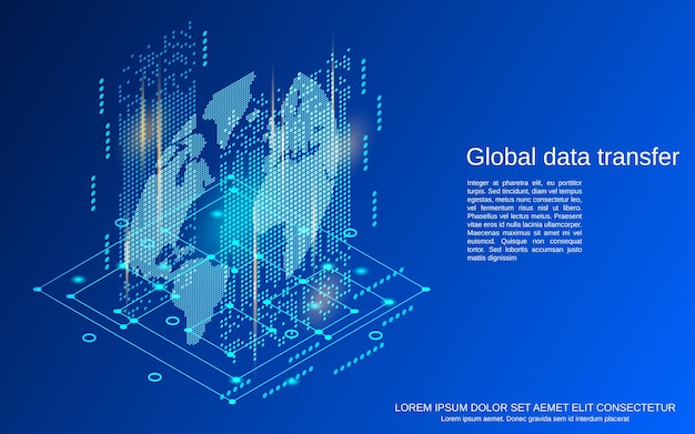 Globalny Transfer Danych Płaski 3d Izometryczny Ilustracja Koncepcja Wektorowa