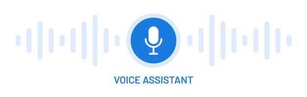 Głos Asystenta Transparent Z Mikrofonem Przycisk Wektor Ikona I Tło Symbol Fali Dźwiękowej.