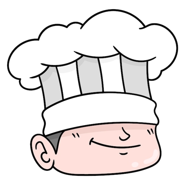 Plik wektorowy głowa chłopca w kapeluszu profesjonalnego kucharza, wektor ilustracja karton emotikon. doodle rysunek ikona