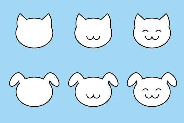 Głowa kota lub psa kotka lub szczeniaka zestaw liniowych ikon wektorowych ilustracji