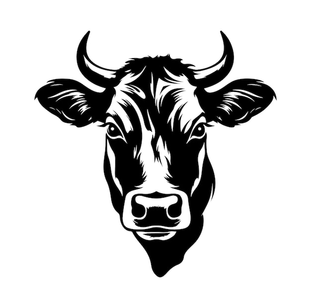 Plik wektorowy głowa krowy czarna sylwetka izolowana na białym tle ilustracja wektorowa