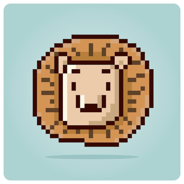 Głowa Lwa Z 8-bitową Sztuką Pikselową Portret Zwierzęcy Dla Zasobów Gry W Ilustracji Wektorowej