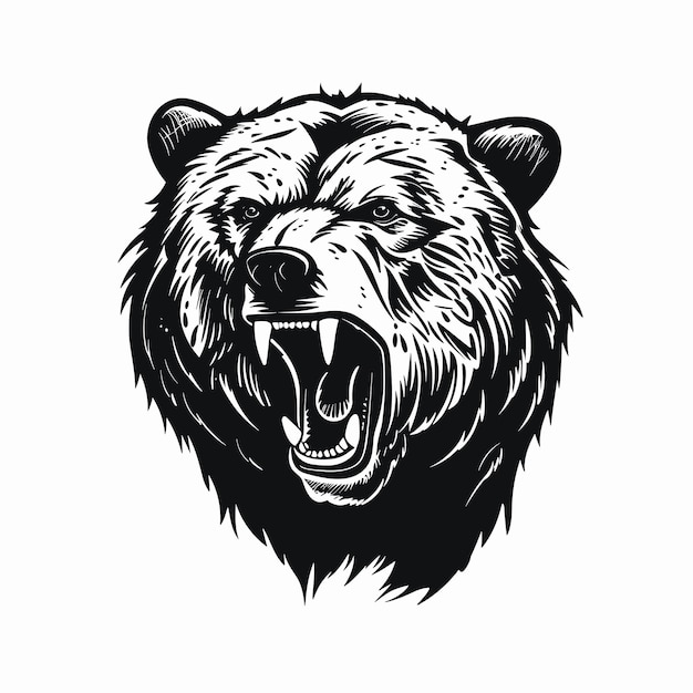 Głowa Niedźwiedzia Narysowana Ręcznie Czarno-białe Logo Prosta Konstrukcja Na Białym Tle