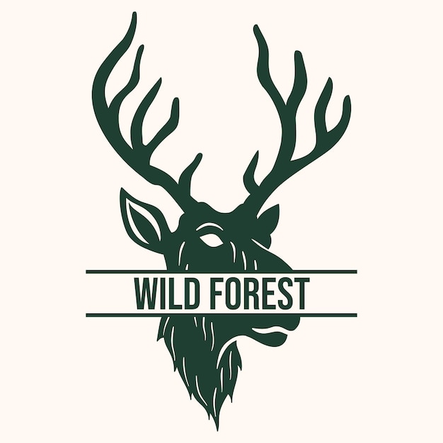 Głowa Ręcznie Rysowane Deer Forest Split Logo Premium Wektor
