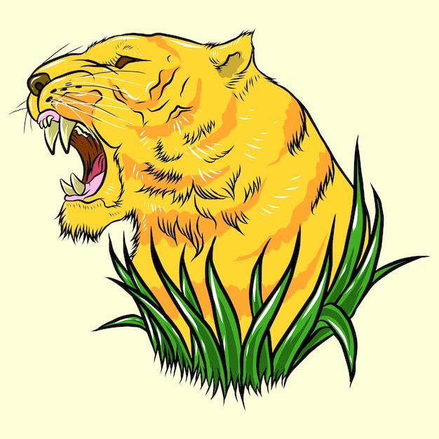 Plik wektorowy głowa tygrysa na trawie wektor ilustracja rysunek ręka