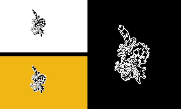 Głowa wilka i miecz wektor grafika liniowa