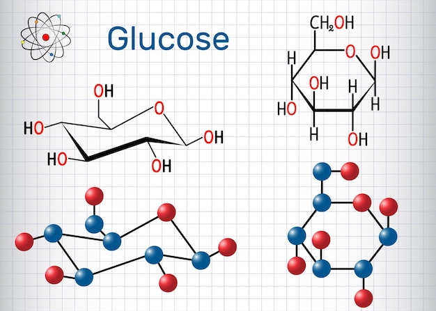 Glukoza, dekstroza, cząsteczka glukozy, arkusz papieru w klatce