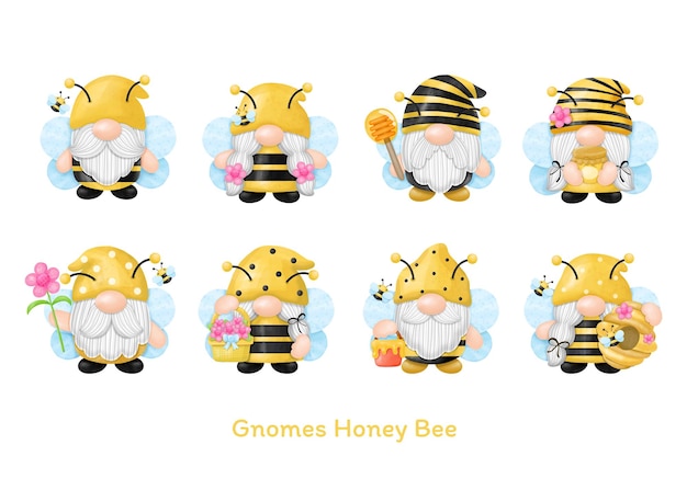 Gnomy Honey Bee Akwarela Clipart Cyfrowy obraz