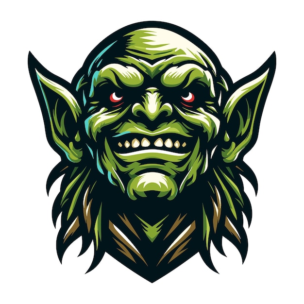 Goblin Orc Głowa Twarz Wektorowy Ilustracja Postaci Mityczna Fantazja Horror Potwór Szablon Projektu