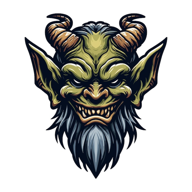 Plik wektorowy goblin orc głowa twarz wektorowy ilustracja postaci mityczna fantazja horror potwór szablon projektu