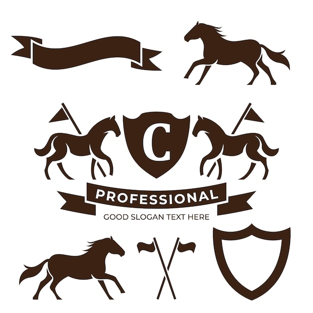 Godło Konia Logo Ilustracja Vintage Heraldyczny Styl Logo Szablon Z Elementem Ikona Konia