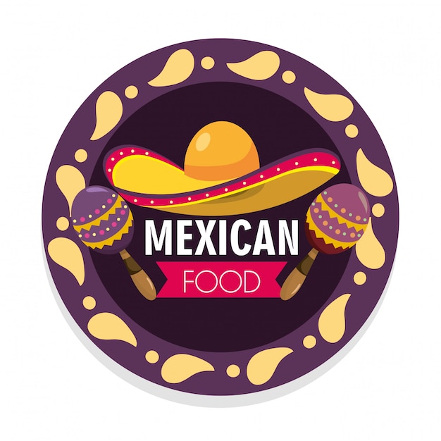 Plik wektorowy godło meksykański żywności z kapelusz i marakasy