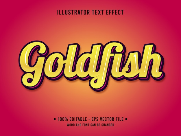 Plik wektorowy goldfish edytowalny efekt tekstowy prosty styl z żółtym kolorem