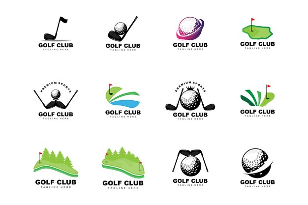 Golf Ball Logo Wektor Kij Golf Outdoor Sports Gra Dyscyplina Projekt Ikona Szablonu