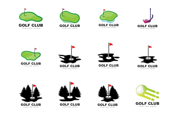 Golf Ball Logo Wektor Kij Golf Outdoor Sports Gra Dyscyplina Projekt Ikona Szablonu