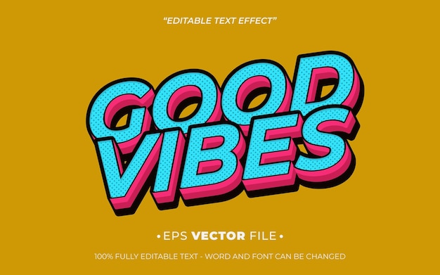 Good Vibes retro edytowalny wektor szablonu efektu tekstu