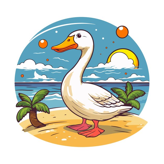 Plik wektorowy goose t-shirt graficzny uroczy szczęśliwy na plaży kolorowy minimalistyczny projekt jasny