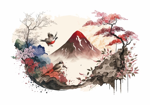 Góra Fuji Akwarela kolorowy rysunek ilustracji wektorowych Mount Fuji