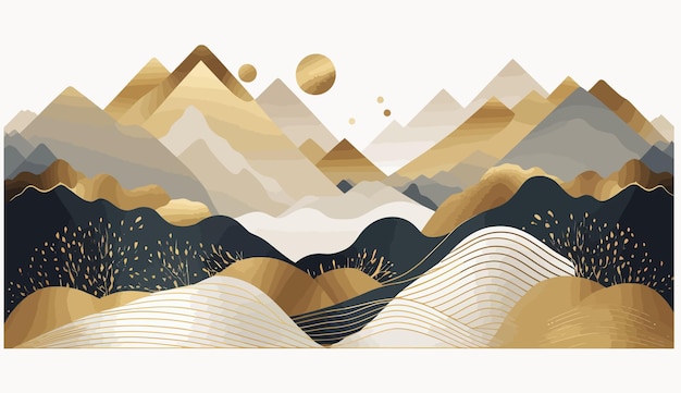 Góra i złota linia sztuki tło wektor w tradycyjnym orientalnym minimalistycznym stylu japońskim ilustracji wektorowych