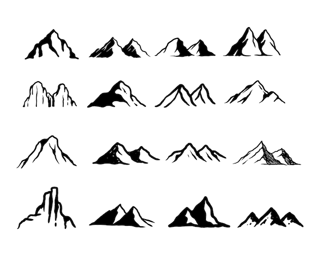 Góra Ręcznie Rysowane Rocznika Czarno-białe Ilustracje Na Zewnątrz Wektor