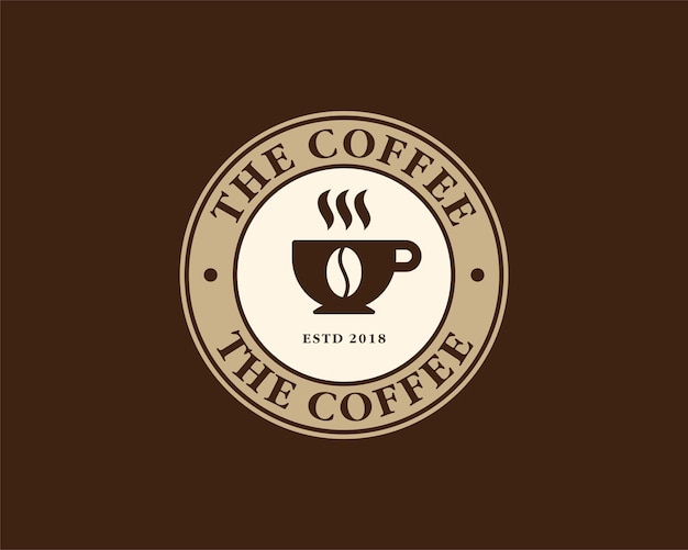Gorąca filiżanka kawy ziarno kofeina espresso napój kawiarnia krąg emblemat wektorowy projekt logo ilustracja