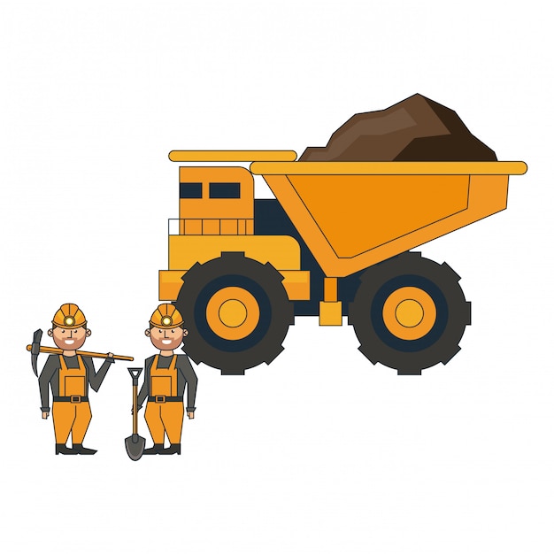 Górnicza Duża Ciężarówka I Pracownicy Z Narzędziami