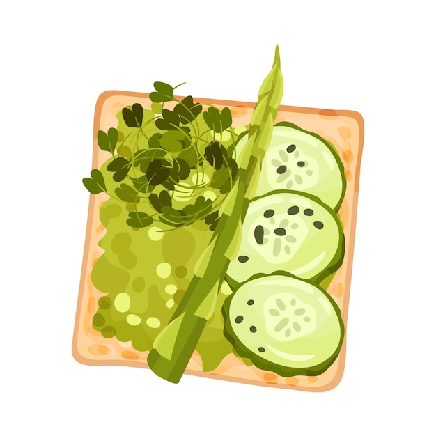 Plik wektorowy górny widok kanapki z szparagami i roślinami kulinarnymi na jej górze ilustracja wektorowa chleb ze zdrowymi zielonymi warzywami