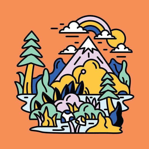 Górska natura przygoda dzika kolorowa grafika ilustracja projekt koszulki artystycznej
