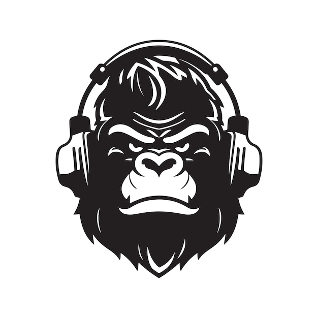 Goryl słuchawki maskotka logo ręcznie rysowana ilustracja nadaje się do logo tapeta transparent tło karta książka ilustracja TShirt projekt naklejki okładka itp