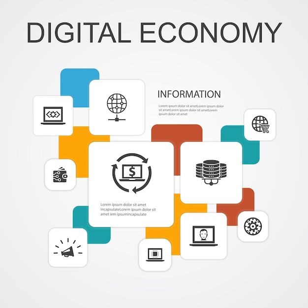 Gospodarka cyfrowa Infografika 10 linii ikony template.computing technology, e-business, e-commerce, centrum danych proste ikony