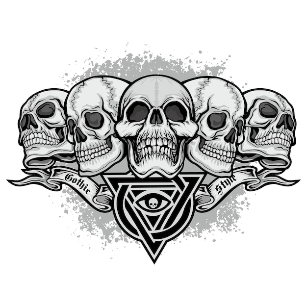 Gotycki znak z czaszką i skrzydłami, grunge vintage design koszulki
