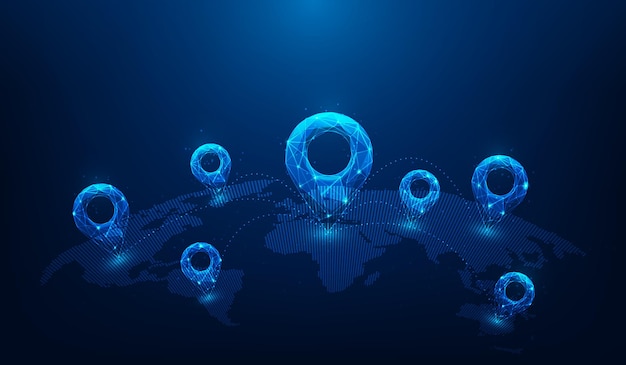 GPS lokalizacja pin ikona technologia cyfrowa globalna komunikacja na mapie tło nawigator logistyczny