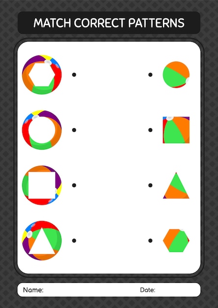 Gra Dopasuj Wzór Z Arkuszem Piłki Plażowej Dla Arkusza Aktywności Dla Dzieci W Wieku Przedszkolnym
