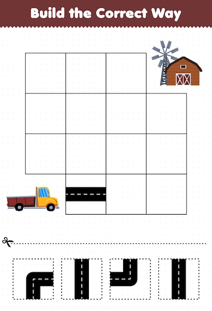 Gra Edukacyjna Dla Dzieci Buduje Prawidłowy Sposób, Aby Pomóc Pickupowi Przenieść Się Do Domu Na Farmie