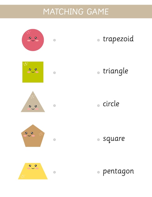 Plik wektorowy gra edukacyjna dla dzieci dopasuj kształty i ich nazwy arkusz matematyczny powrót do szkoły