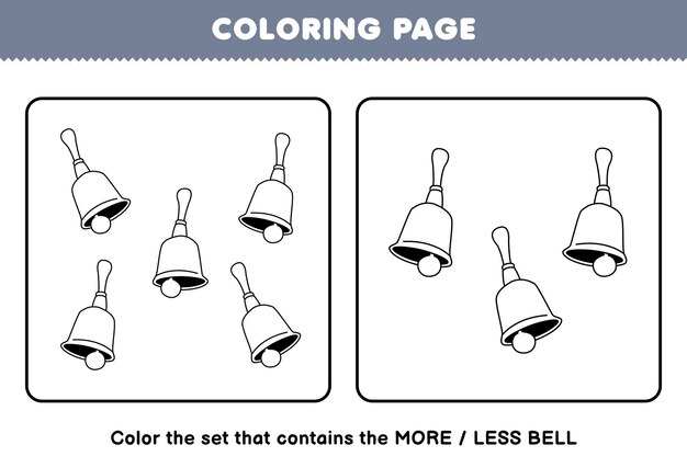 Gra Edukacyjna Dla Dzieci Kolorowanka Mniej Więcej Obraz Kreskówka Instrument Muzyczny Dzwonek Zestaw Sztuki Do Druku Arkusza