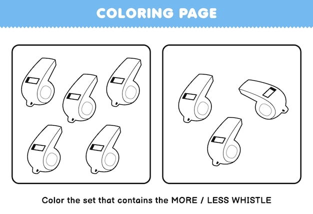 Gra Edukacyjna Dla Dzieci Kolorowanki Mniej Więcej Obraz Instrumentu Muzycznego Z Kreskówek Gwizdek Zestaw Linii Do Druku Arkusza
