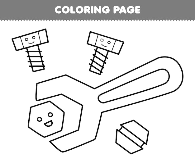 Gra Edukacyjna Dla Dzieci, Kolorowanki, Rysunek, śruba I Klucz, Grafika Liniowa, Narzędzie Do Druku, Arkusz Roboczy