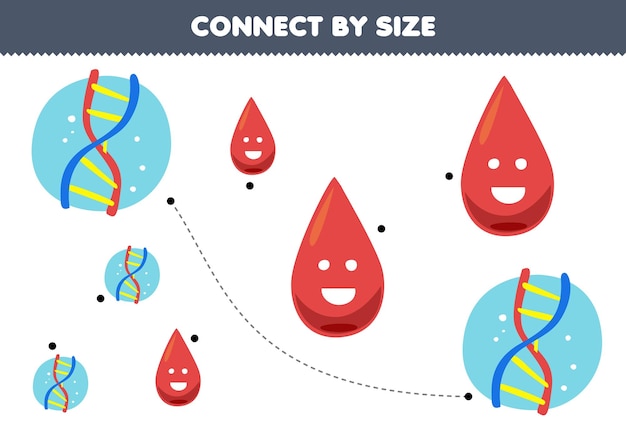 Gra Edukacyjna Dla Dzieci, Która łączy Rozmiar Arkusza Anatomii Z Krwią I Dna Do Wydrukowania