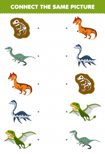 Gra Edukacyjna Dla Dzieci łączy Ten Sam Obrazek Z Prehistorycznego Dinozaura Z Kreskówek Do Wydrukowania