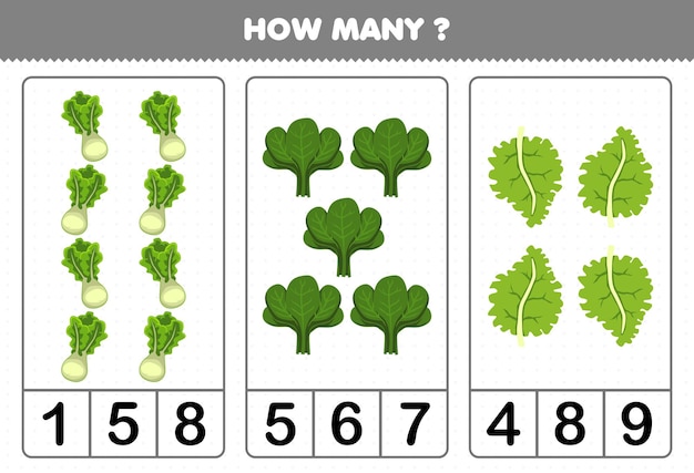 Gra Edukacyjna Dla Dzieci Licząca Ile Warzyw Animowanych, Sałata, Szpinak, Jarmuż