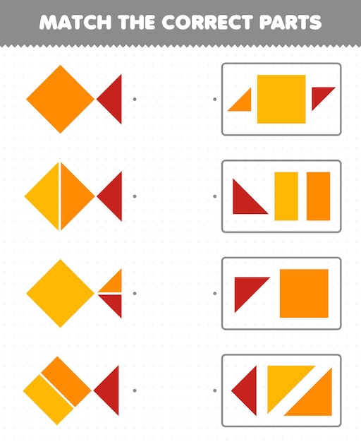 Gra Edukacyjna Dla Dzieci Pasuje Do Odpowiednich Części Geometrycznych Kształtów 8 Kwadratowy Trójkąt Prostokątny Arkusz Do Wydrukowania