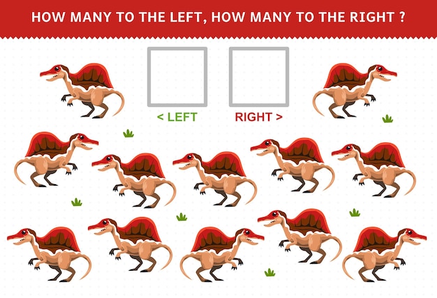 Gra Edukacyjna Dla Dzieci Polegająca Na Liczeniu Lewego I Prawego Obrazu Z Uroczym Prehistorycznym Dinozaurem Spinozaurem