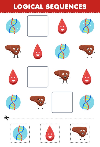 Gra Edukacyjna Dla Dzieci Sekwencje Logiczne Dla Dzieci Z Uroczym Arkuszem Anatomii Wątroby Krwi Do Druku Z Kreskówek